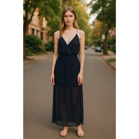Rory Beca Chase Maxi Dress Almost Black Side Slit V-Neck Strappy Size Small NEW - Picture 1 of 9